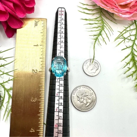 NEW⚜️Teal Faceted Glass Crystal Cocktail Ring - Picture 6 of 6